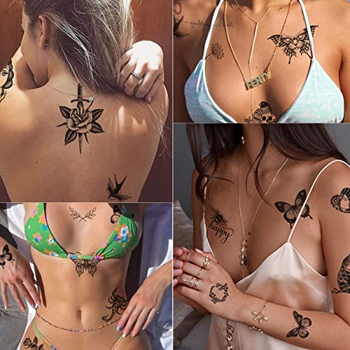 Tazimi 8 Sheet Black Temporary Tattoos for Women