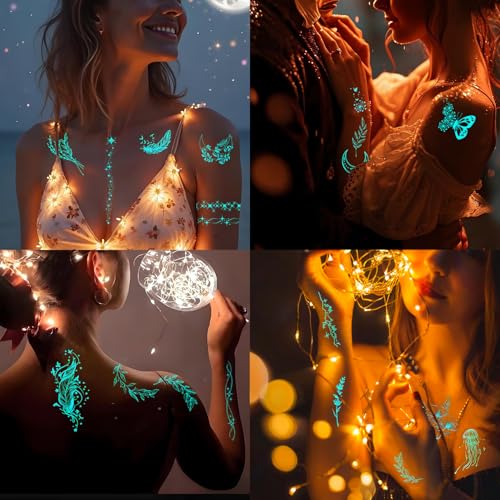 Glow in The Dark Temporary Tattoos - 9 Sheets Luminous Butterfly Design