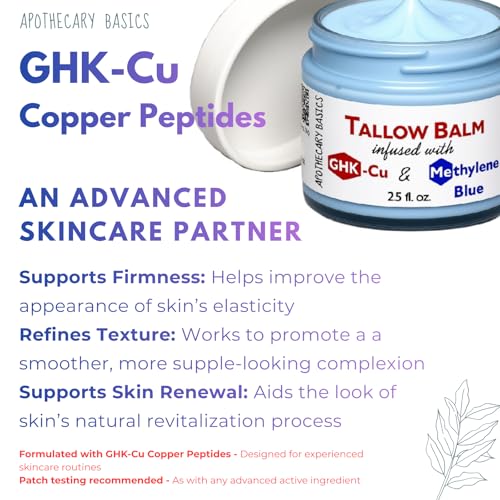 GHK-Cu Copper Peptide & Methylene Blue Infused Whipped Tallow Balm with Organic Jojoba Oil ? Helps Improve Appearance of Fine Lines & Wrinkles ? Grass-Fed Tallow Face & Body Moisturizer ? 2.5 fl oz