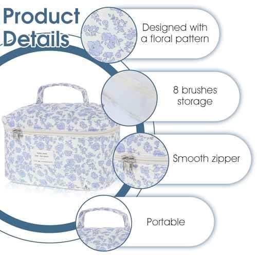 Large Makeup Bag, Cute Quilted Makeup Bag for Women, Travel Cotton Make Up Organizer Bag, Floral Coquette Aesthetic Toiletry Bag, Gift For Daughter, Preppy Things For Girls