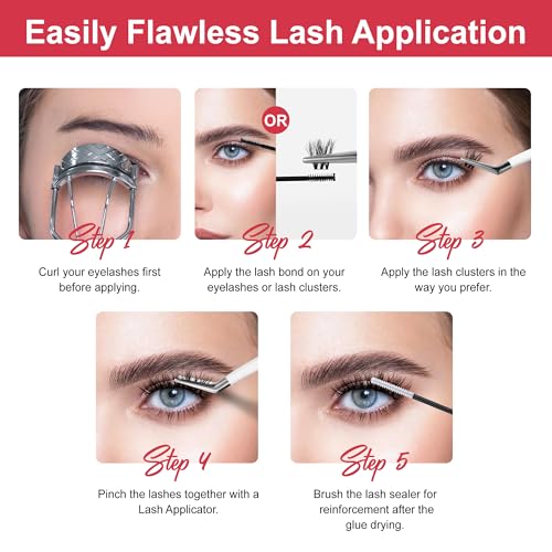 CAELYMINE Lash Extension Kit for Beginners Lash Clusters Kit with Spikes Lash Glue Remover Lash Kit Bond and Seal Individual Lashes Kit Eyelash Applicator (BDD11 10-16 Mix)