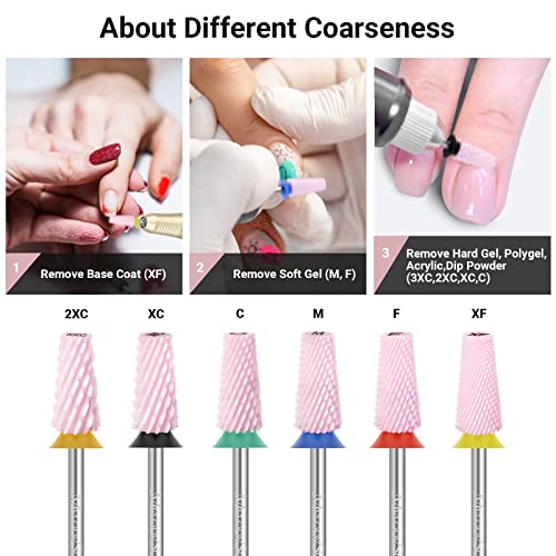 MelodySusie Ceramic Tapered Barrel Nail Drill Bits, 3/32'' Carbide Tungsten Bits, Suitable for Manicure Pedicure Cuticle Gel Polishing, Technicians Bits, Pink, Series Bit-S, Double Coarse