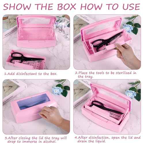 Gusnilo Nail Tool Sterilizer Box Disinfectant Jar Plastic Disinfectant Container Suitable for Nail Tools Hair Salons Beauty Centers and Manicure and Nail Equipment(Pink)