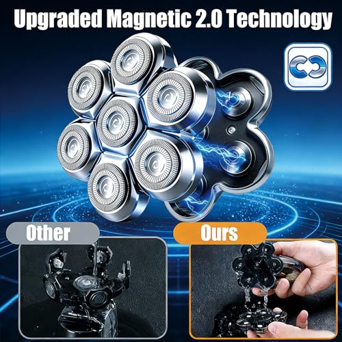 7-Blade Magnetic Shaver Head Replacement for Freebird Head Shave Bald Men - Universal Fit for Most Brand Shavers, Head & Face Grooming (Silver/2Pack)