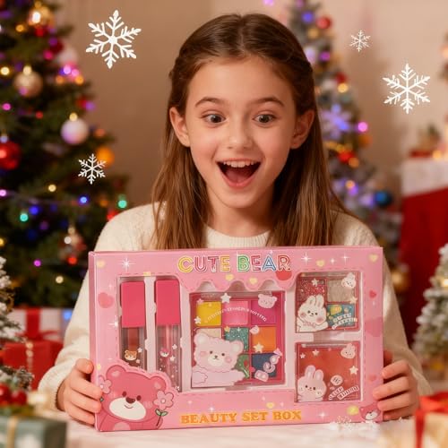 Cute Bear Makeup Gift Set for Girls – Lip Gloss, Blush & Eyeshadow