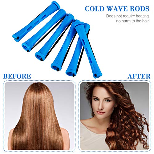 Willbond 48 Pcs Perm Rods for Short Hair, 0.35 Inch, Blue & Dark Blue, Heatless Curling Rollers, DIY Hair Wave Tools