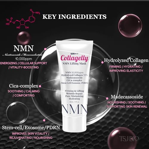 NMN Collagelly Lifting Mask ? 2.1 fl. Oz with 10,000ppm NMN, 70% Collagen, Exosome Complex - Exosomes for Skin Serum, Exosome, Stem Cell Peel-Off Face Mask for Anti-Aging, Firmness, Glow