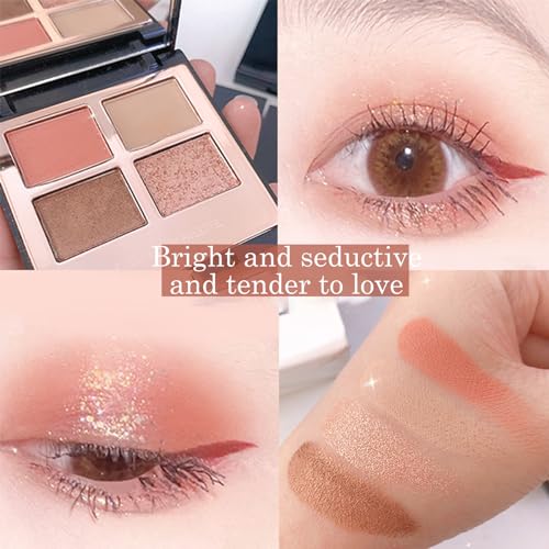 4 Colors Gold Eyeshadow Palette,Glitter Pink Brown Eye Shades,Glossy Shimmer Eyeshadow Palette Neutral Daily Eyeshadow Makeup High Pigment Smooth Powder