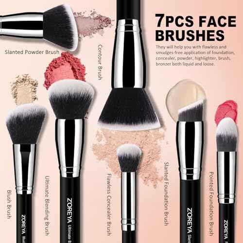 Z'OREYA Makeup Brushes, 16Pcs Makeup Brush Set Premium Synthetic Kabuki Brush Cosmetics Foundation Concealers Powder Blush Blending Face Eye Shadow Brush Set (Black)