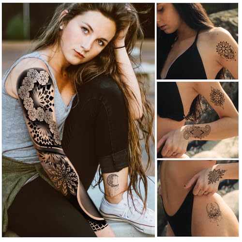 48 Sheets Mandala Temporary Tattoos - Full & Half Sleeve Fake Tattoos