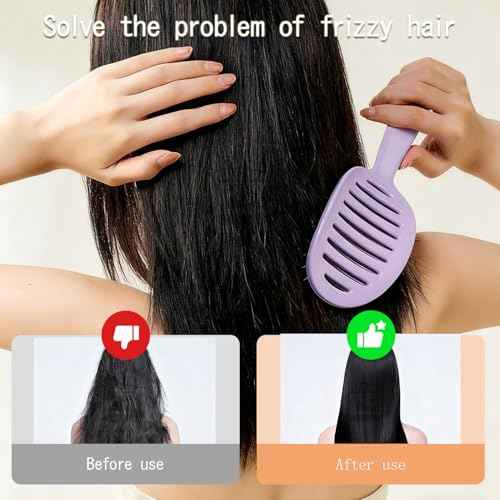 Self Cleaning Hair Brush with Lift Pad, ABS Vent Brush for Blow Drying, Dual Curve Design with Extra Long & Thick Bristles, Wet Hair Brush for Women, Girls & Kids£¨Purple£©