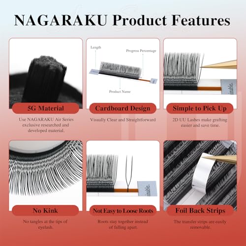 NAGARAKU U Eyelash Extensions Supplies 2D UU Lash Large Capacity 54 Rows Easy Fan Russian Volume Crisscross Eyelashes Handwoven U Shaped Mesh Wispy Clusters Eye Lashes Black - 0.07C Curl 7-15 Mix