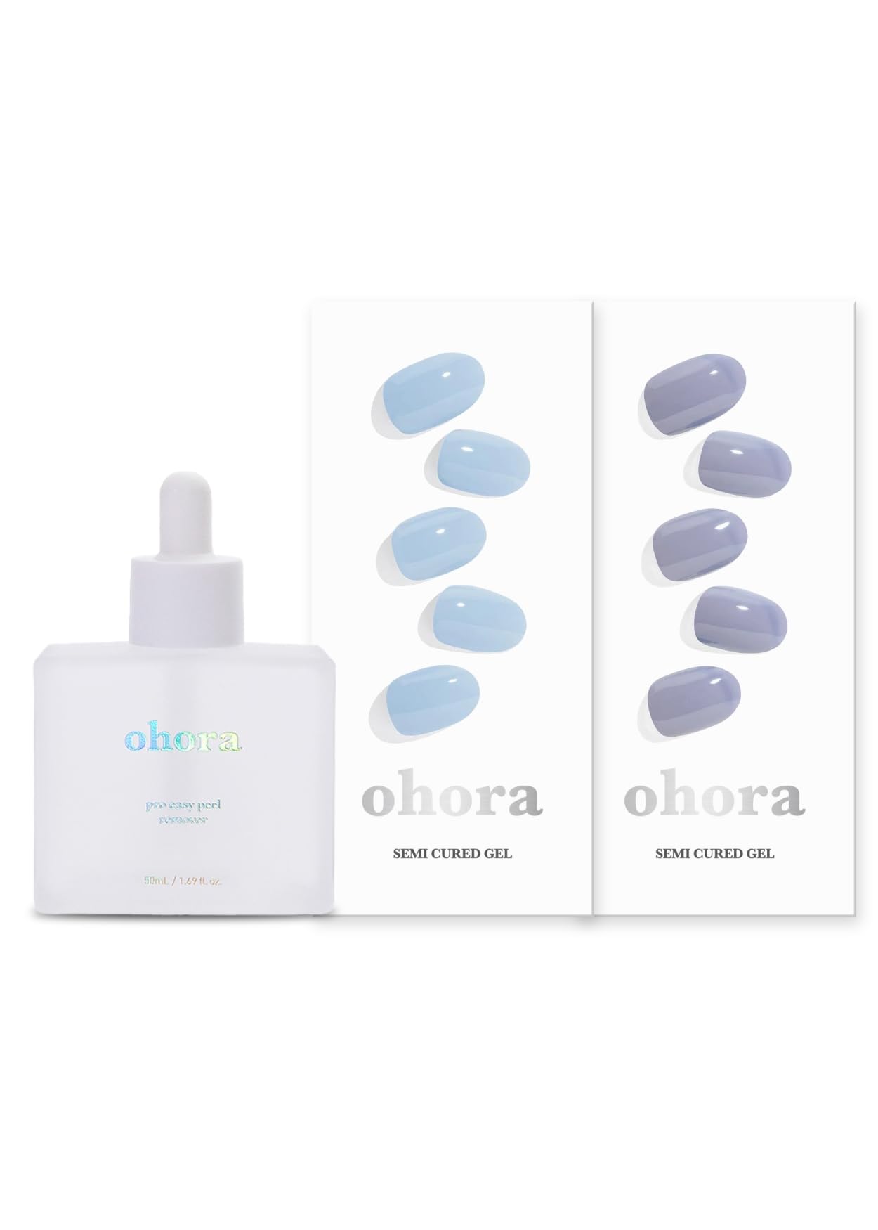 ohora Semi Cured Gel Nail Set of 3 (Pro Easy Peel Remover & N Cream Sky & N Cream Cloud) - Professional Salon-Quality Nail Care