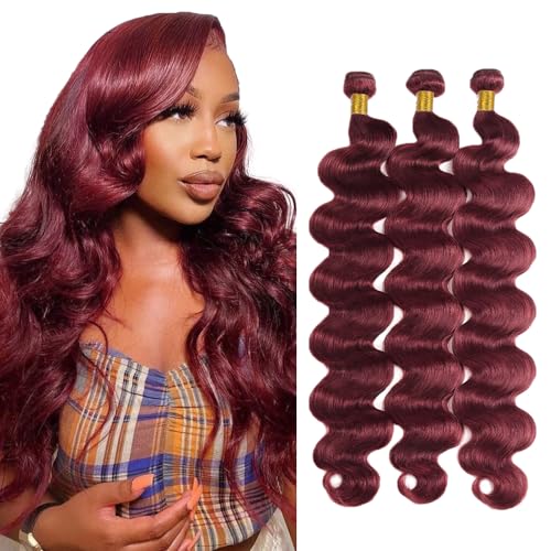 #99J Burgundy Body Wave Human Hair Bundles - 30-34 Inch