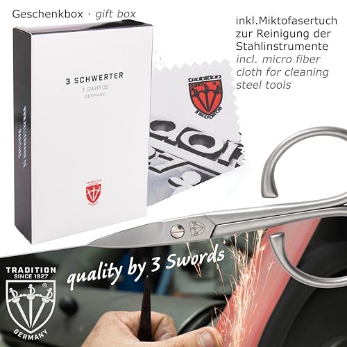 3 Swords Germany - brand quality 3 piece stainless steel INOX manicure pedicure grooming kit set for professional finger & toe nail care scissors file tweezers genuine leather case in gift box (03881)