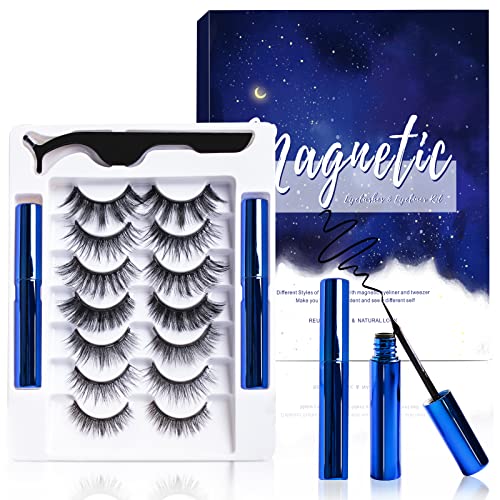 Magnetic Eyelashes Kit with Eyeliner & Tweezers - 7 Pairs