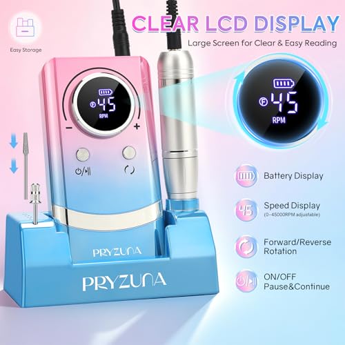 PRYZUNA Gradient Electric Nail Drill 45000RPM Cordless Nail File