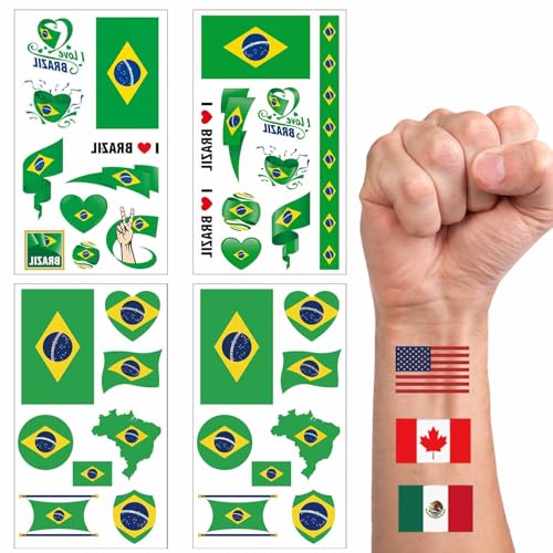 Brazil Flag Temporary Tattoos, 36-Piece Waterproof Set