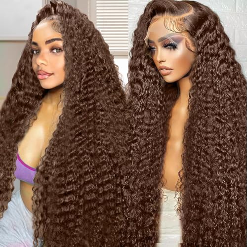 30" Chocolate Brown Human Hair Lace Front Wig - 200 Density