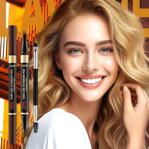 LAVONE Eyebrow Pen, 2-in-1 Eyebrow Pencils for Women with 4 Tip Microblading Eyebrow Pencil and Curved Precise Brow Pencil, Waterproof Eyebrow Pencil Create Full, Natural Hair-Like Brows, Dark Brown