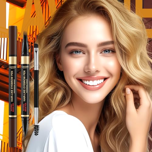 LAVONE 2-in-1 Eyebrow Pen with 4-Tip Microblading & Curved Brow Pencil