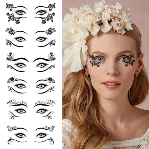 24 Pcs Colorful Eye Tattoo Stickers - Floral & Butterfly Eyeliner