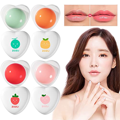 4Pcs Fruit Lip Balm Set - Natural Organic Lipsticks, Long Lasting Nutritious Moisturizer, Citrus, Peach, Strawberry, Cantaloupe Flavors