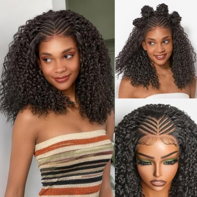 Frodio 13x4 Lace Frontal Braided Wig - Glueless Human Hair Blend, 16"