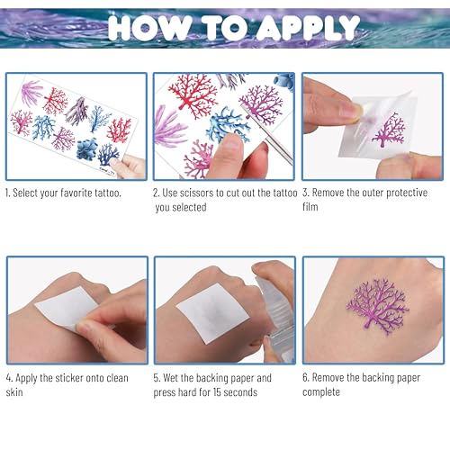 100 PCS Coral Ocean Temporary Tattoos for Kids - Waterproof