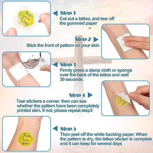 Landhoow 240 Pcs Jesus Loves You Tattoos Temporary for Kids Glitter Face Tattoos Cool Body Sticker Costume Accessory for Adults Boys Girls Party Favor