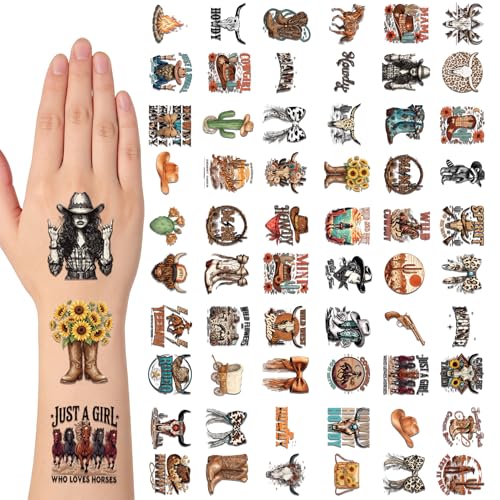 60 Brown Cowboy Temporary Tattoos - Western Party Favors
