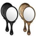 2 Pack Vintage Hand Mirrors with Ergonomic Handle - Black & Antique Gold