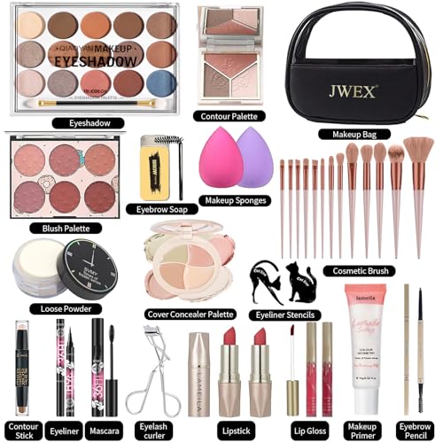 34-Piece Complete Makeup Kit with Eyeshadow, Brushes & Accessories