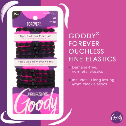 Goody Forever Ouchless Elastic Fine_Hair Tie, Black - 4MM for Fine_Hair - Hair_Accessories for_Women and Girls - Perfect for_Long Lasting Braids, Ponytails and More- 10 Count (Pack of 2)