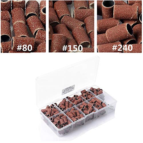 300pcs Sanding Bands #80#150#240 Coarse Meduim Fine Grit Professional for Acrylic Nail Drill Efile with a case