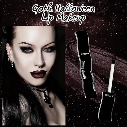 Goth Lip Gloss, Highly Pigmented Matte Burgundy Dark Lipstick with Shimmer, Silky Long Lasting Goth Makeup Shiny Lip Stain for Women, Moisturizing Lipstick for Daily, Halloween Vampire, Witch, Theater