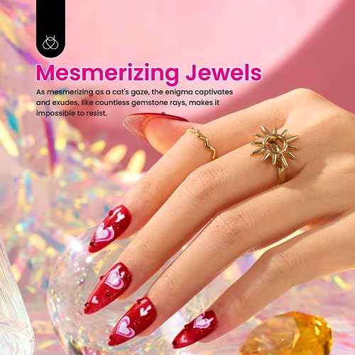 Beetles Gel Nail Polish Set, 6 Colors Silver Cat Eye Gel Polish Sheer Jelly Red Pink Yellow Green Black Neon Gel Translucent Glitter Effect with Magnet Soak Off UV Manicure Gifts for Women