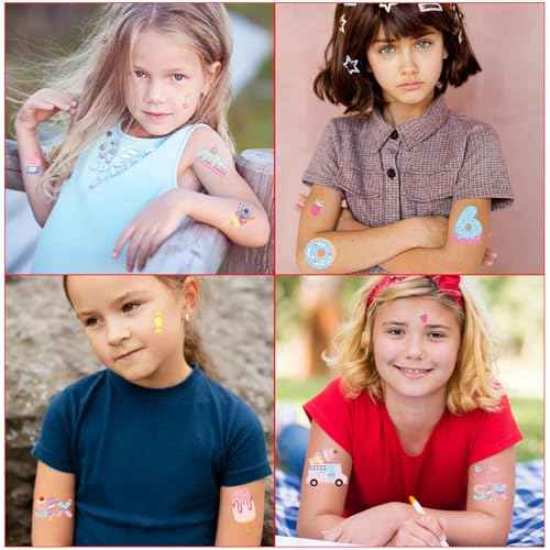 Sweet Doughnut Tattoos Temporary - 200+ Sassy and Six Birthday Decorations Sweet Ice Cream Fake Tattoo Stickers Happy 6th Birthday Donut Themed Party Decoration Favors Supplies Prizes Gifts