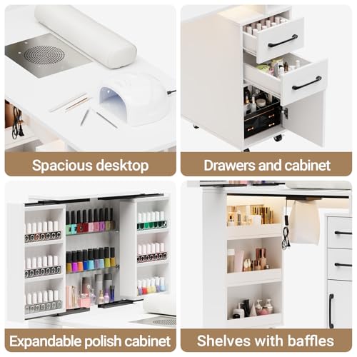 HolaiNail Manicure Table with Dust Collector & LED Light