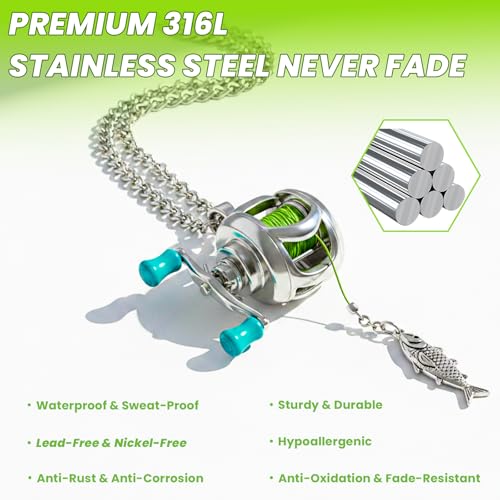 Fishing Reel Necklace Pendant for Men & Women