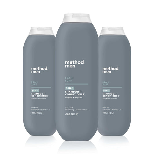 Method Men 2-in-1 Shampoo + Conditioner, Sea + Surf, 14 Ounces (Pack of 3)