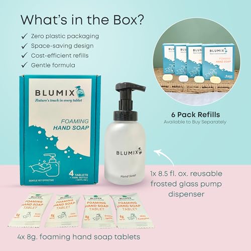 Foaming Hand Soap Tablet Set? 4 Tablets + Glass Foam Dispenser | Variety Scents | Non-Toxic, Plastic-Free, Zero Waste, Just-Add-Water | Safe for Kids, Home & Travel (Variety Set)
