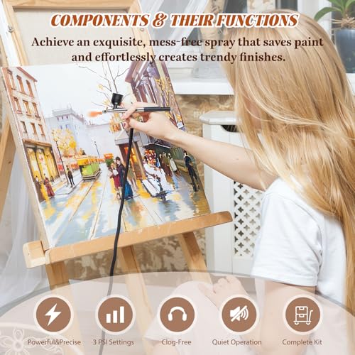 Airbrush Kit with Air Compressor & 3 Nozzles (0.2/0.3/0.5mm)