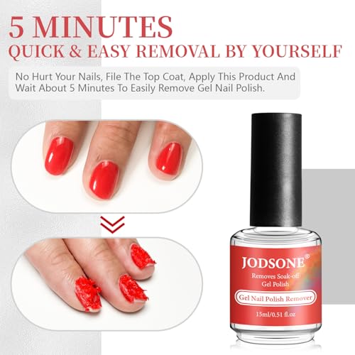 JODSONE Quick Gel Nail Polish Remover Kit with Cuticle Pusher & File (15ml)
