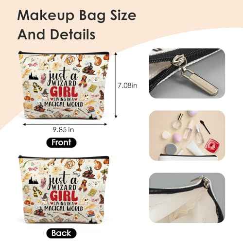 Magic Makeup Bag Gifts - Personalized Wizard Cosmetic Bags for Magical Books Lover Fans Canvas Toiletry Pouch for Women Girls Travel Beach Party Accessories Holiday Graduation Birthday Gift