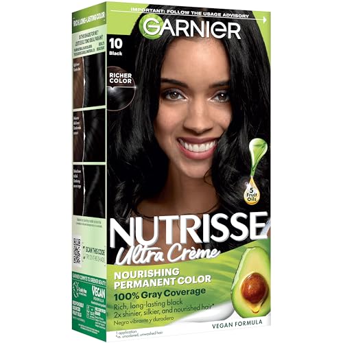 Garnier Nutrisse Ultra Crème Hair Color - 100% Gray Coverage, Vegan, 10 Black