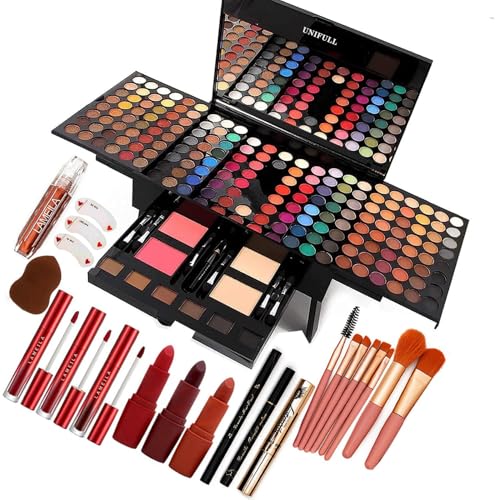 UNIFULL 190 Color Makeup Palette Kit with Eyeshadow, Brushes & Mirror
