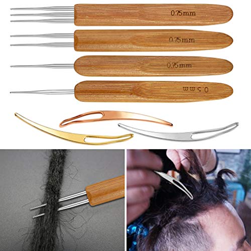 Dreadlock Crochet Hook Set 7-Piece Stainless Steel with Bamboo Handle
