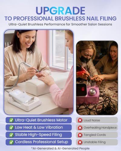 Makartt Brushless Nail Drill - 60W Cordless E-File, 35000RPM