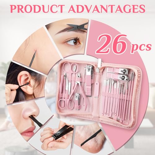 Pink 26-Piece Manicure & Pedicure Set for Women, At-Home Nail Care Kit